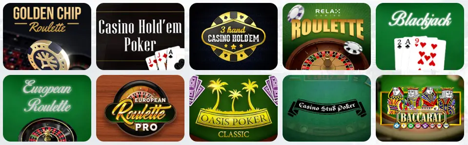 Jeux de table au Spins of Glory Casino