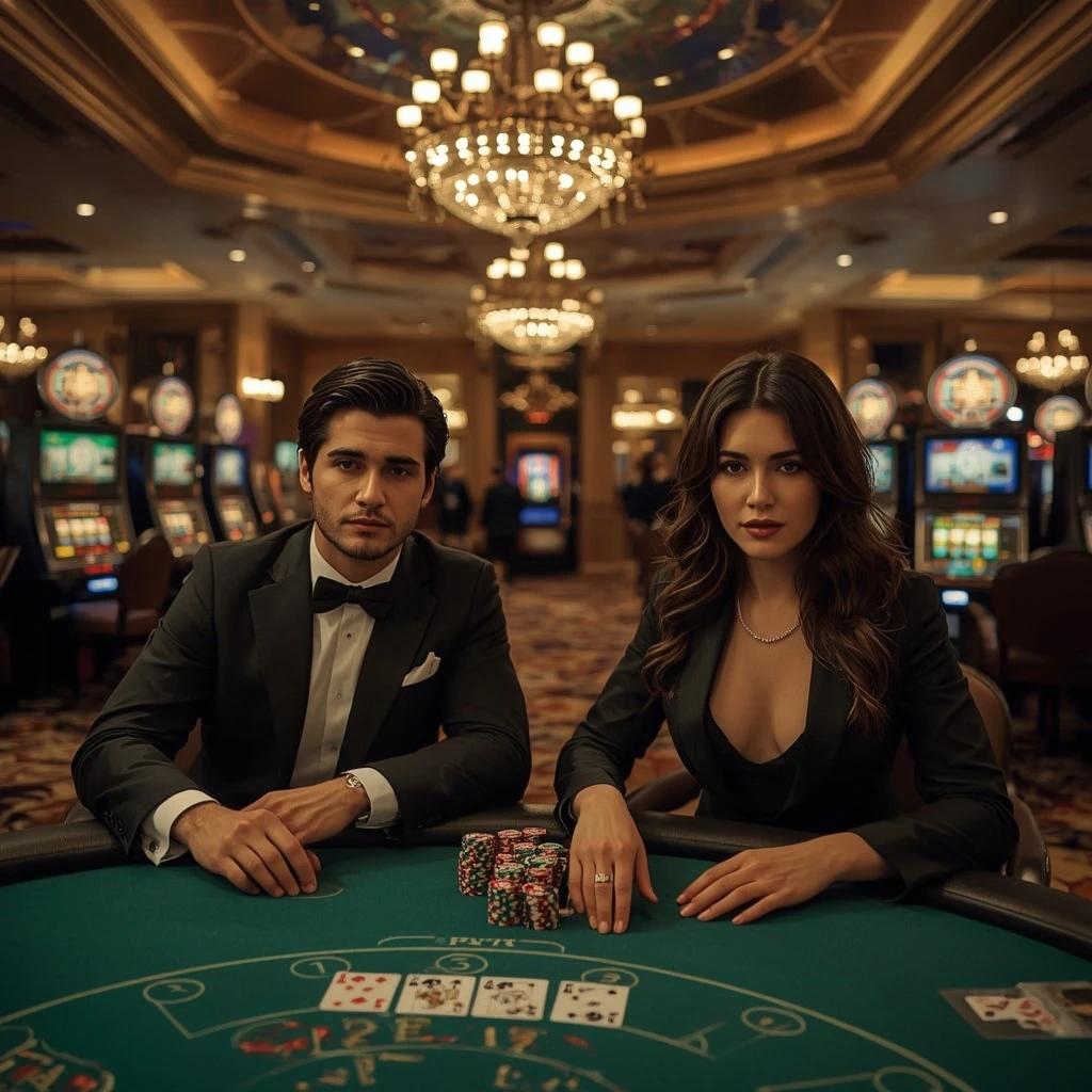 Deux joueurs de poker dans le Casino Spins of Glory Casino